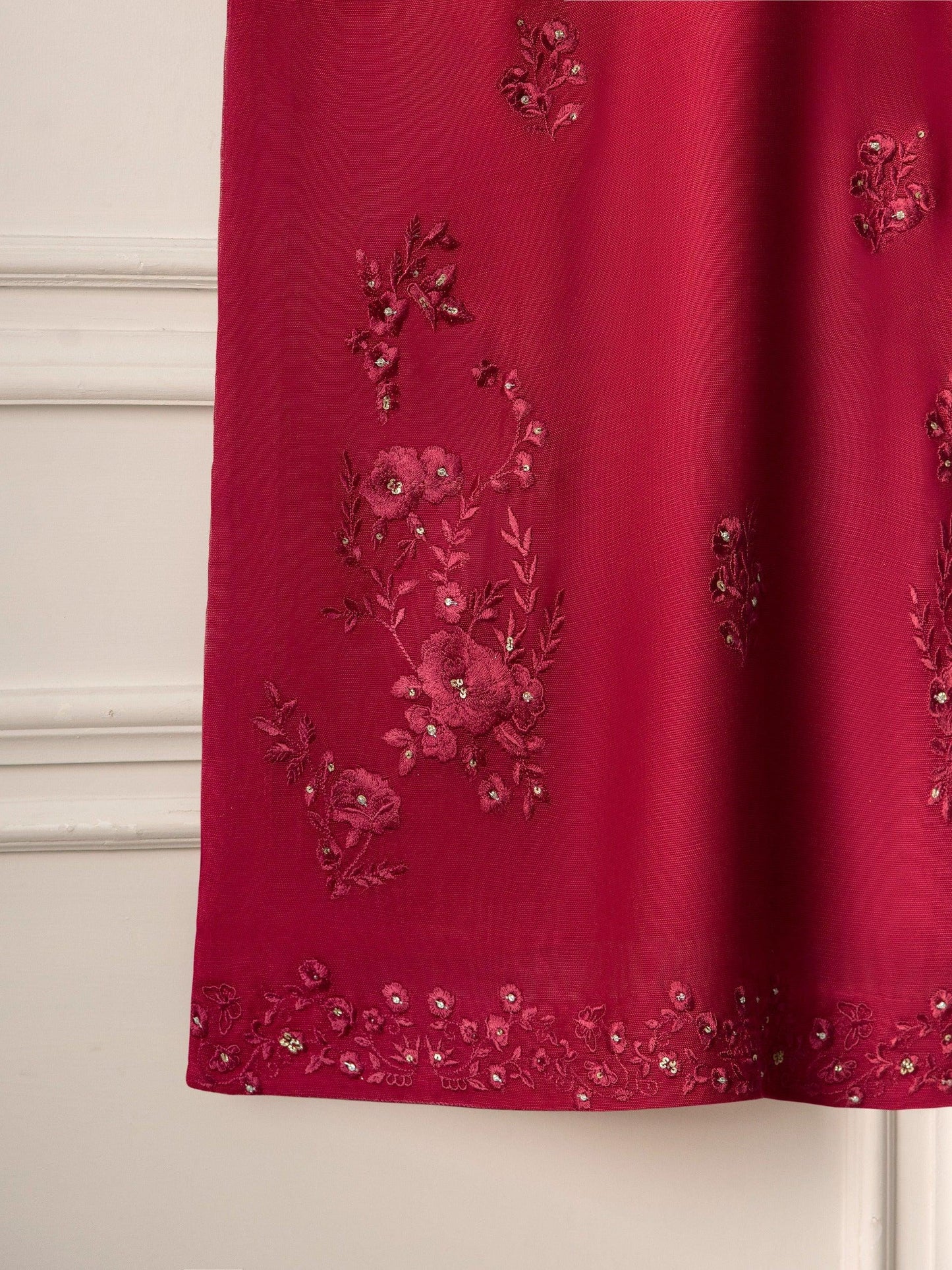 Aghanoor 2 piece - (Size- Large) -Cotton Net Embroidered Suit - Maroon - Raw Silk Pants