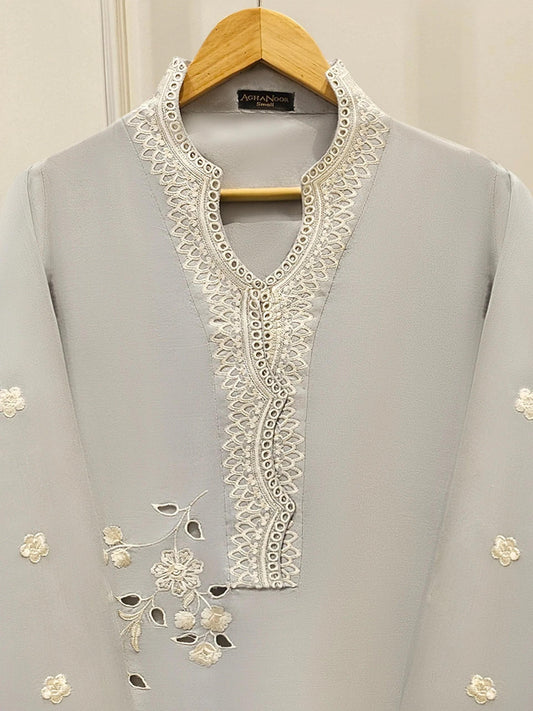 Agha Noor 2 piece - Pure Silk Embroidered Suit - Grey