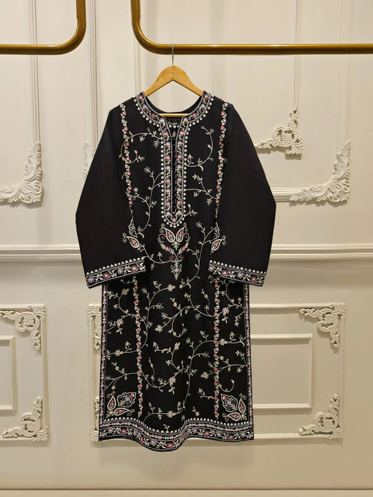 Agha Noor 2 piece - (Size-L, M) Embroidered Jacquard Suit - Black