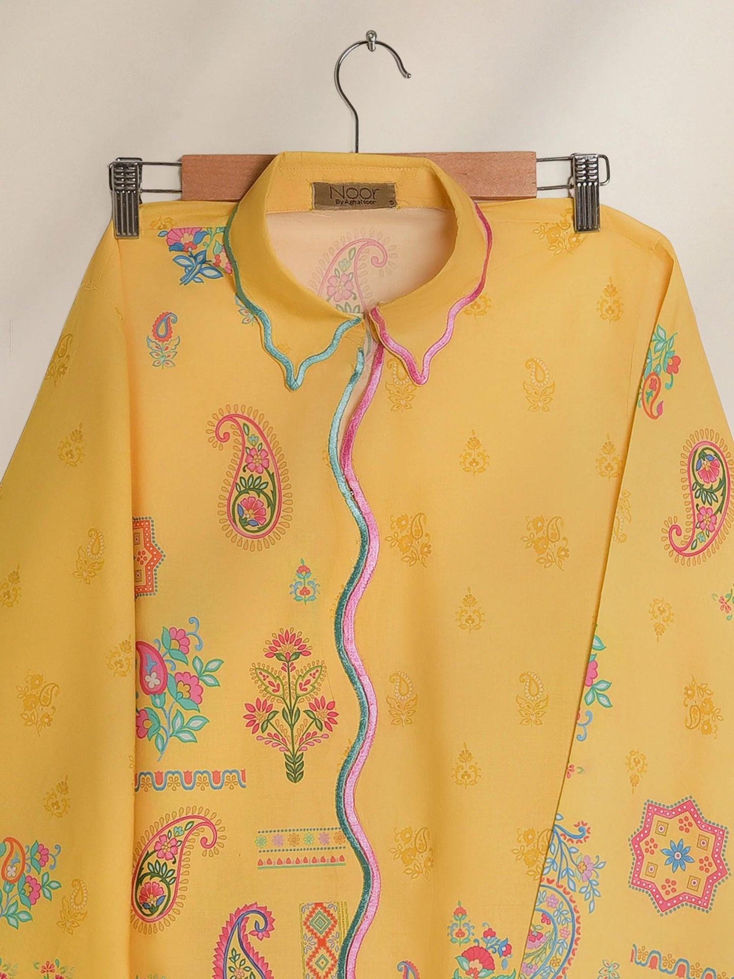 Aghanoor 2 piece - Embroidered Printed Lawn Summer Suit - (Size- Small, Medium) - Yellow