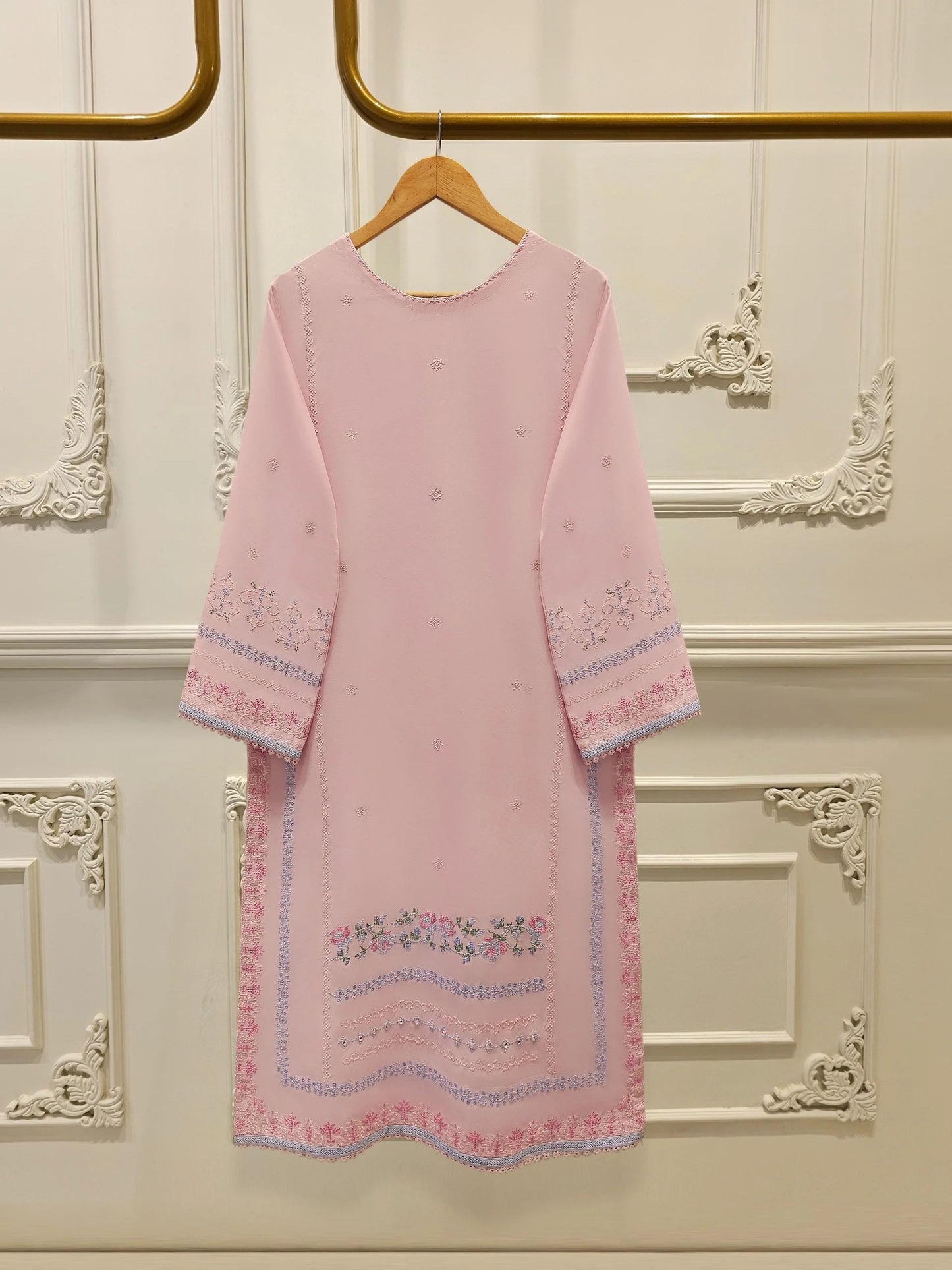 Agha noor 2 Piece Cross stitched Embroidered Lawn Suit Size (L, XL) Pink