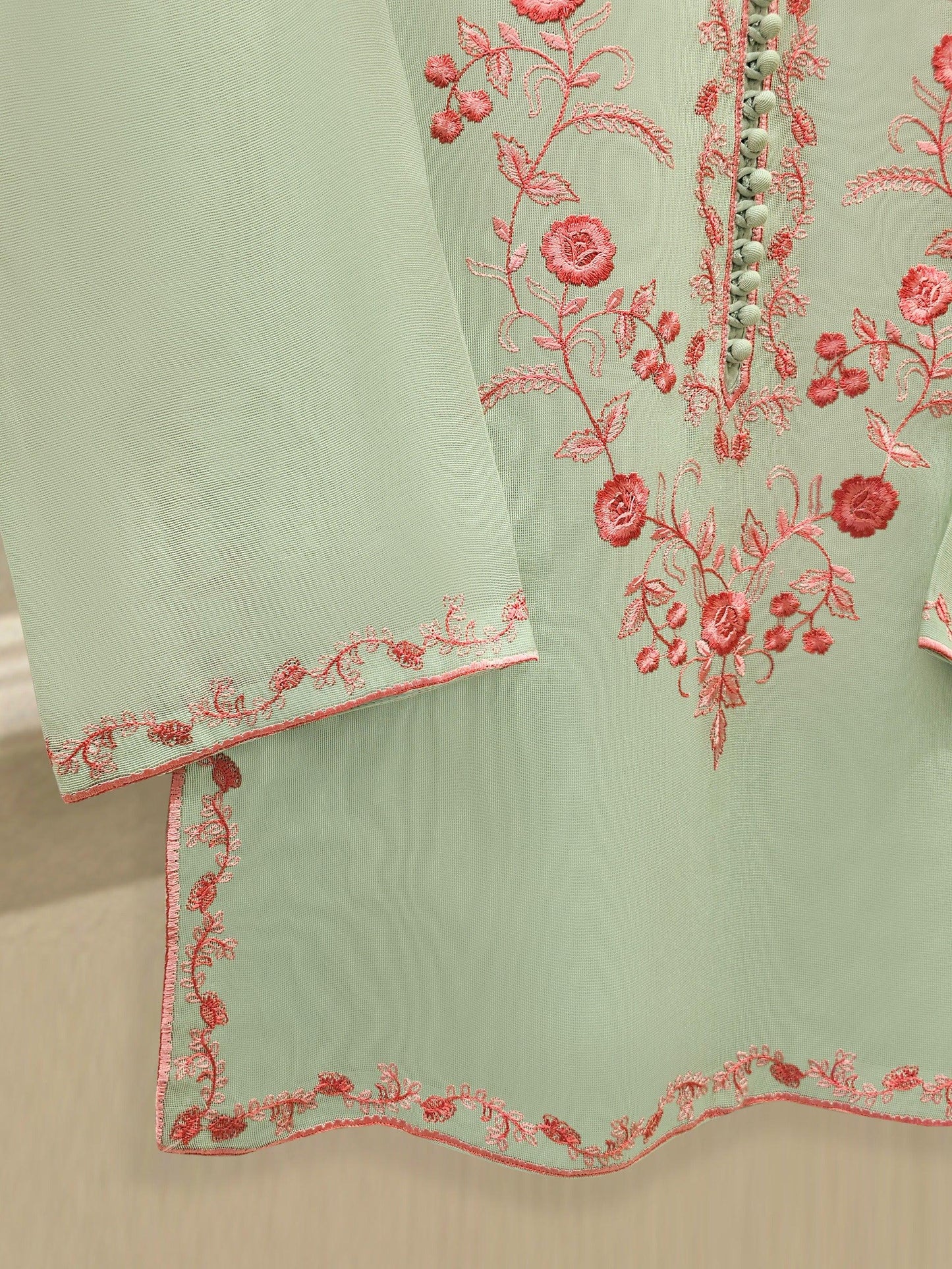 Aghanoor 2 Piece Pure Cotton Net Embroidered Suit - Pista Green