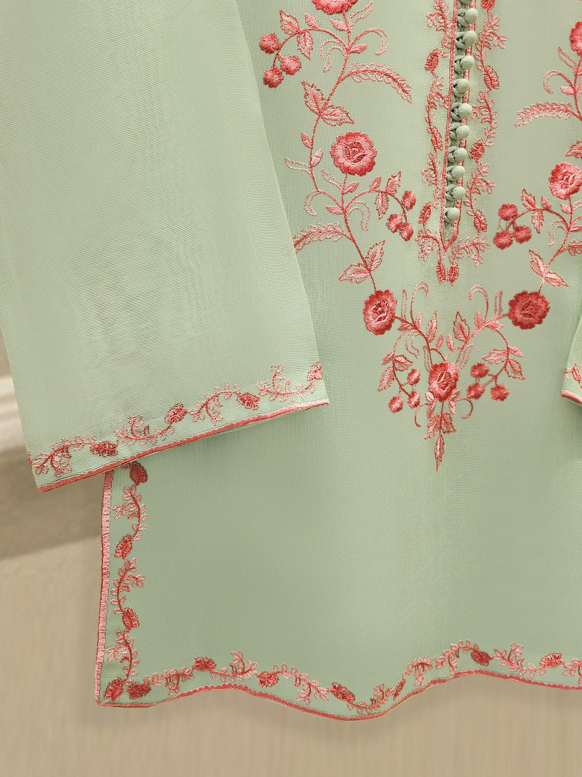 Aghanoor 2 Piece Pure Cotton Net Embroidered Suit - Pista Green