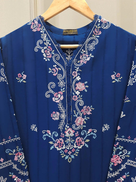 Agha Noor 2 piece - Embroidered Jacquard Suit - Navy Blue