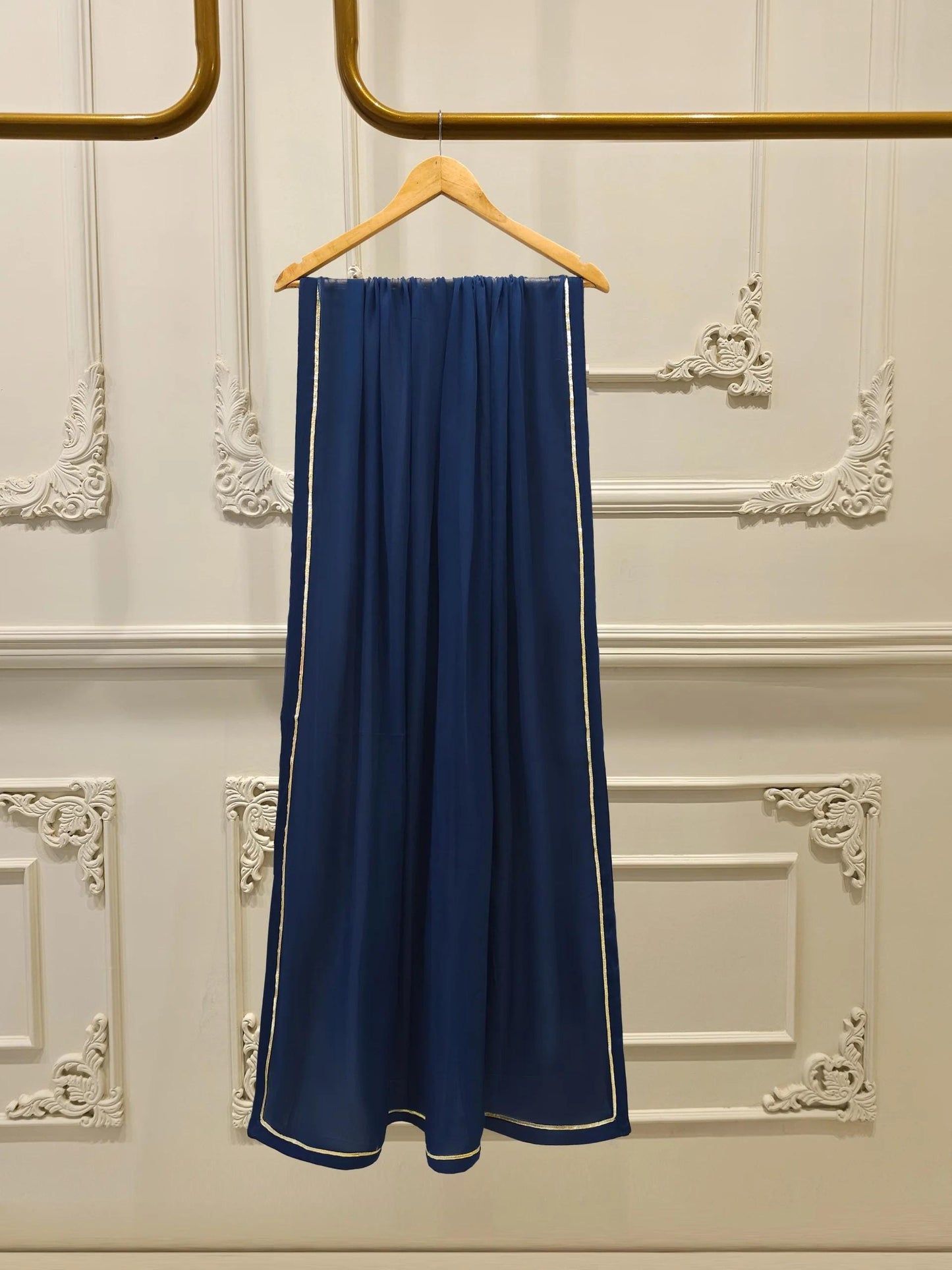 Aghanoor 3 Piece Pure Silk Net Embroidered Suit Size (Large, Medium) - Navy Blue