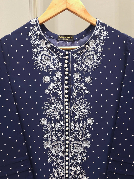 Aghanoor 2 piece - (Size-Large) Embroidered Lawn Suit -Navy Blue