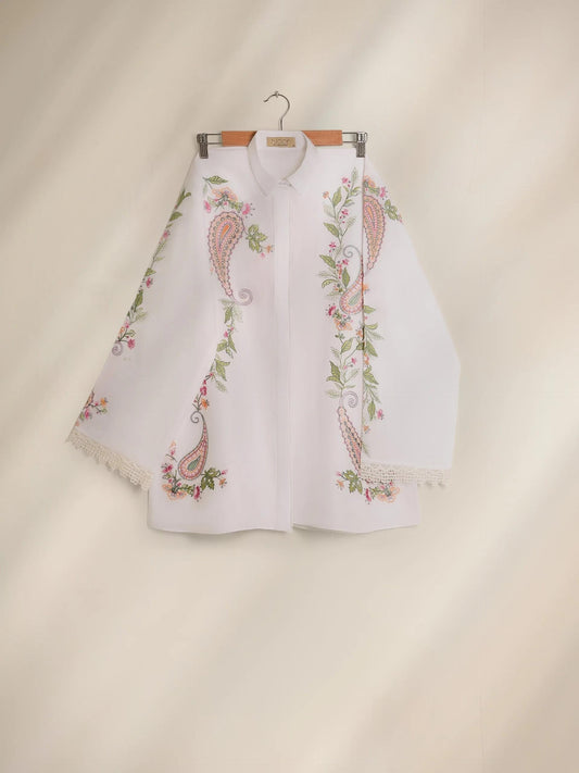 Aghanoor 2 piece - Embroidered Printed Lawn Summer Suit - (Size- Medium) - White