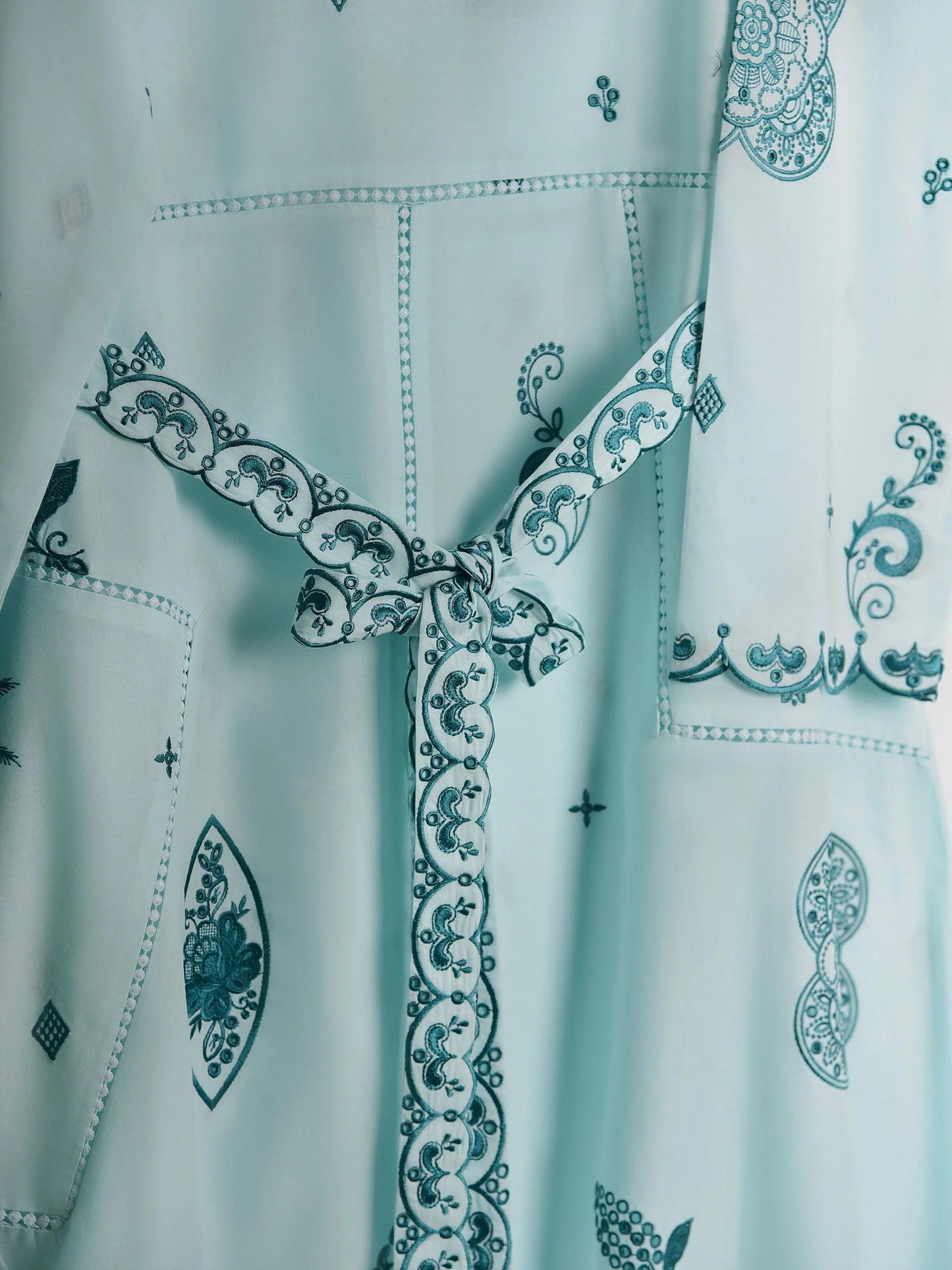 Aghanoor Maxi Dress - Sea - Green Embroidered Long Shirt - floral and paisley patterns