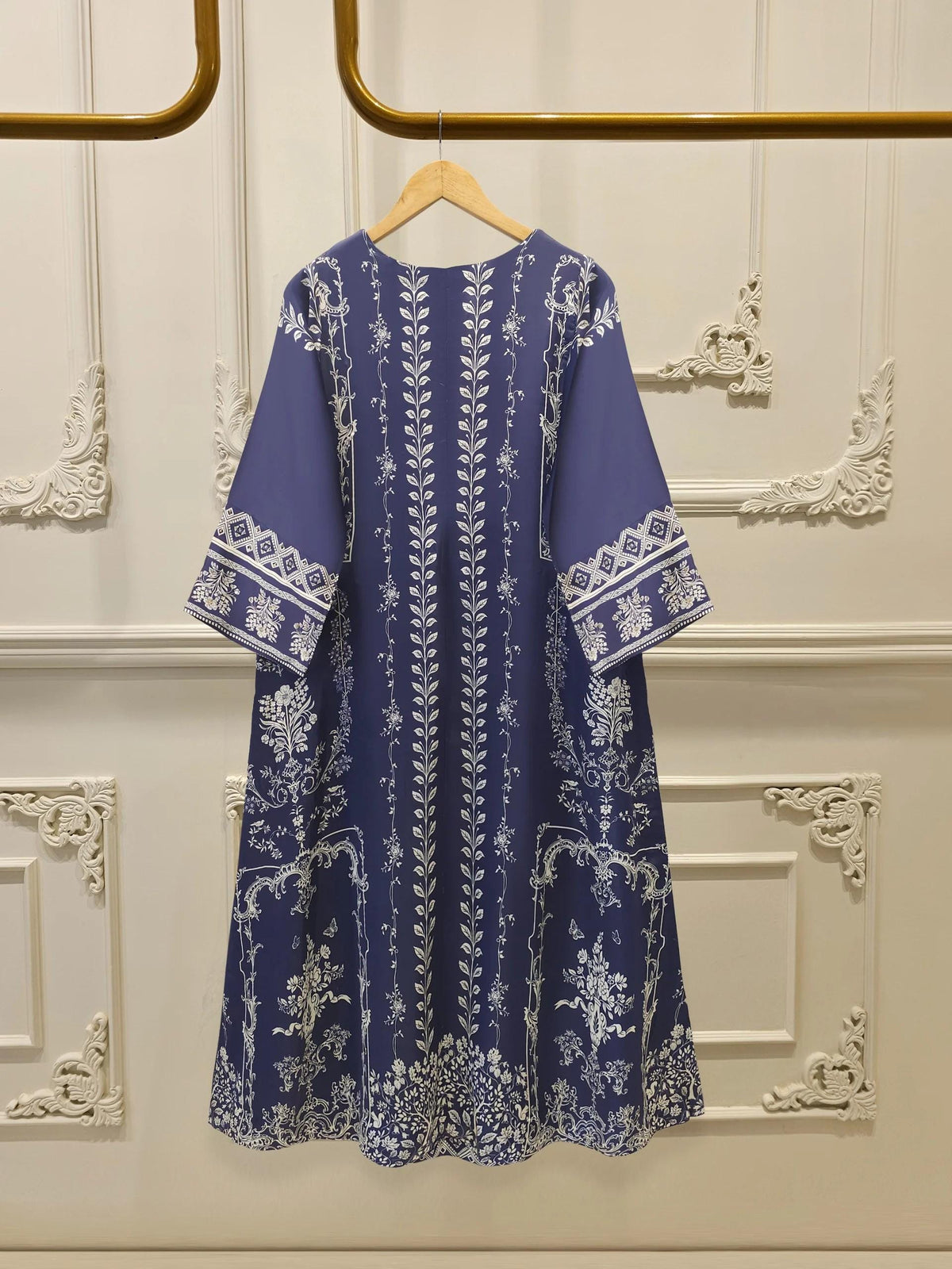 Agha Noor 2 Piece - Embroidered Printed Charmeuse Silk Set - indigo blue