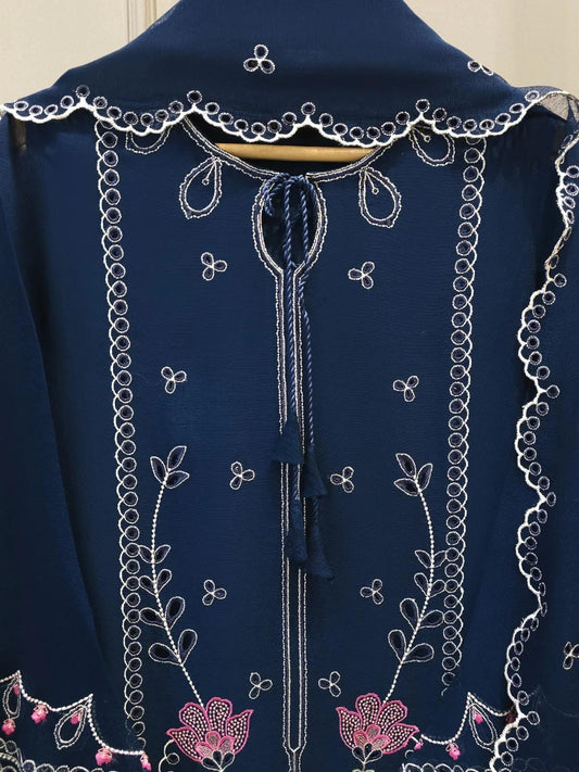Agha Noor 3 Piece Pure Cotton Net Embroidered Suit - Silk Pants