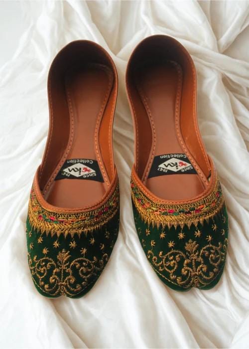 Womens Ethnic Footwear - Velvet Green - US Size 8 - 8.5