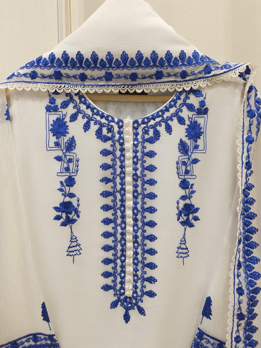Agha Noor 3 Piece Pure Cotton Net Embroidered Suit