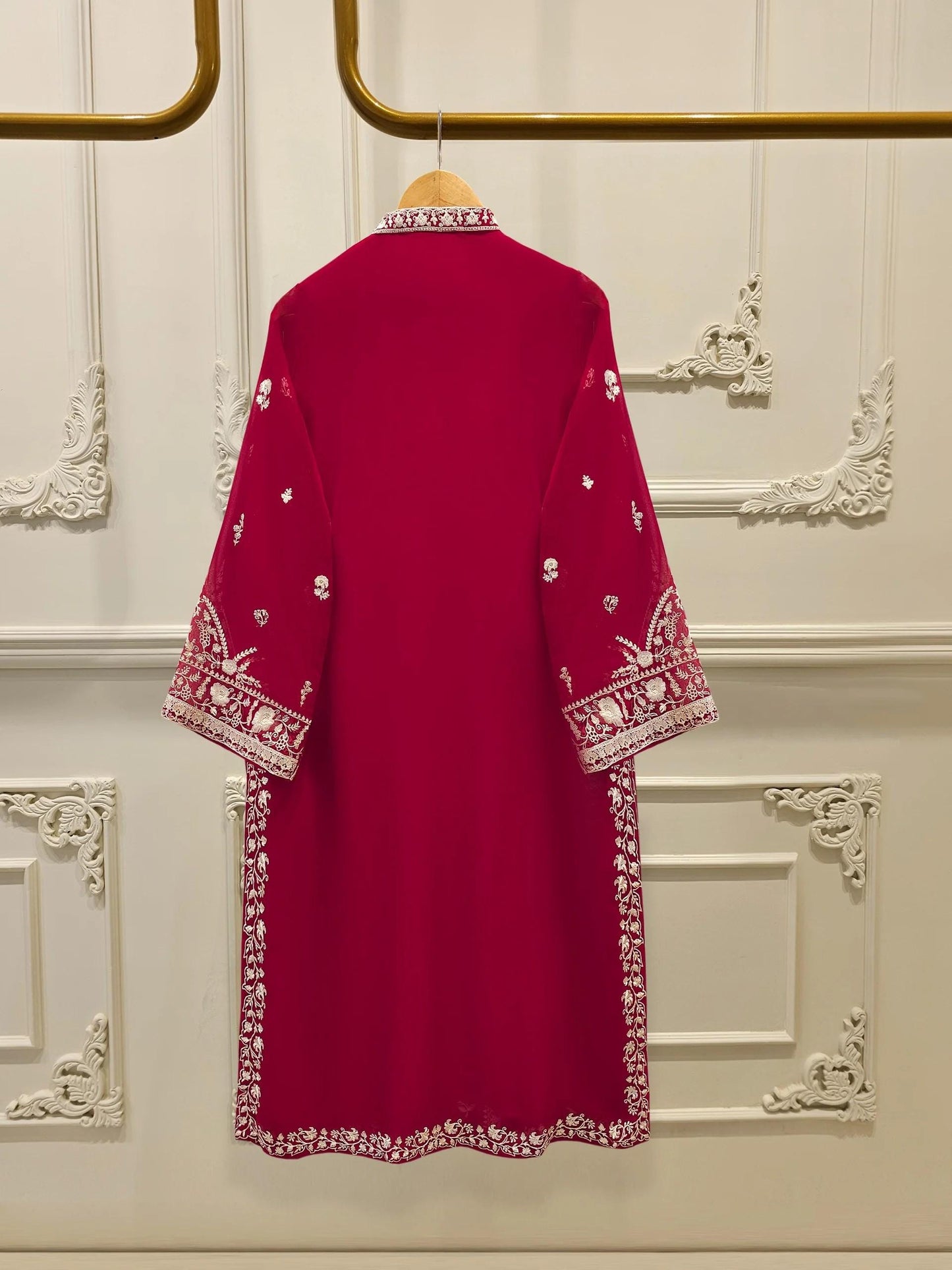 Agha Noor 3 Piece - Pure Embroidered Chiffon Suit (Size - Large) - Maroon - Chiffon Dupatta