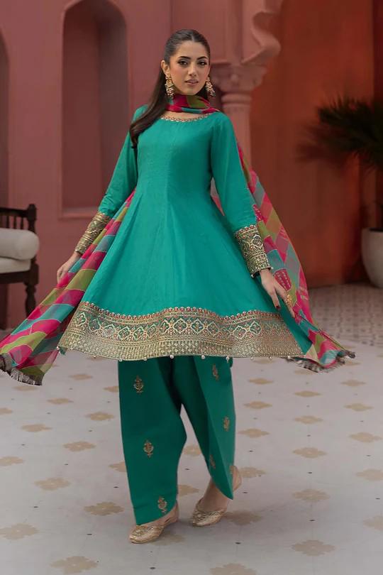 Maria.B - 3 Piece Embroidered Self Jacquard Lawn Suit - Size XL - Chiffon Tye Dye Dupatta