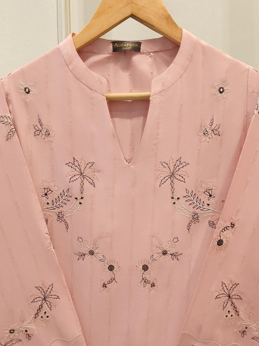 Agha Noor 2 piece - Embroidered Lawn Suit - Tea Pink