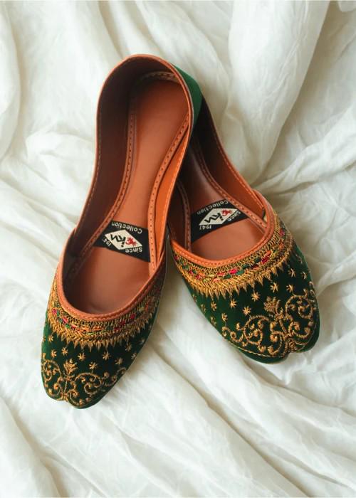 Womens Ethnic Footwear - Velvet Green - US Size 8 - 8.5