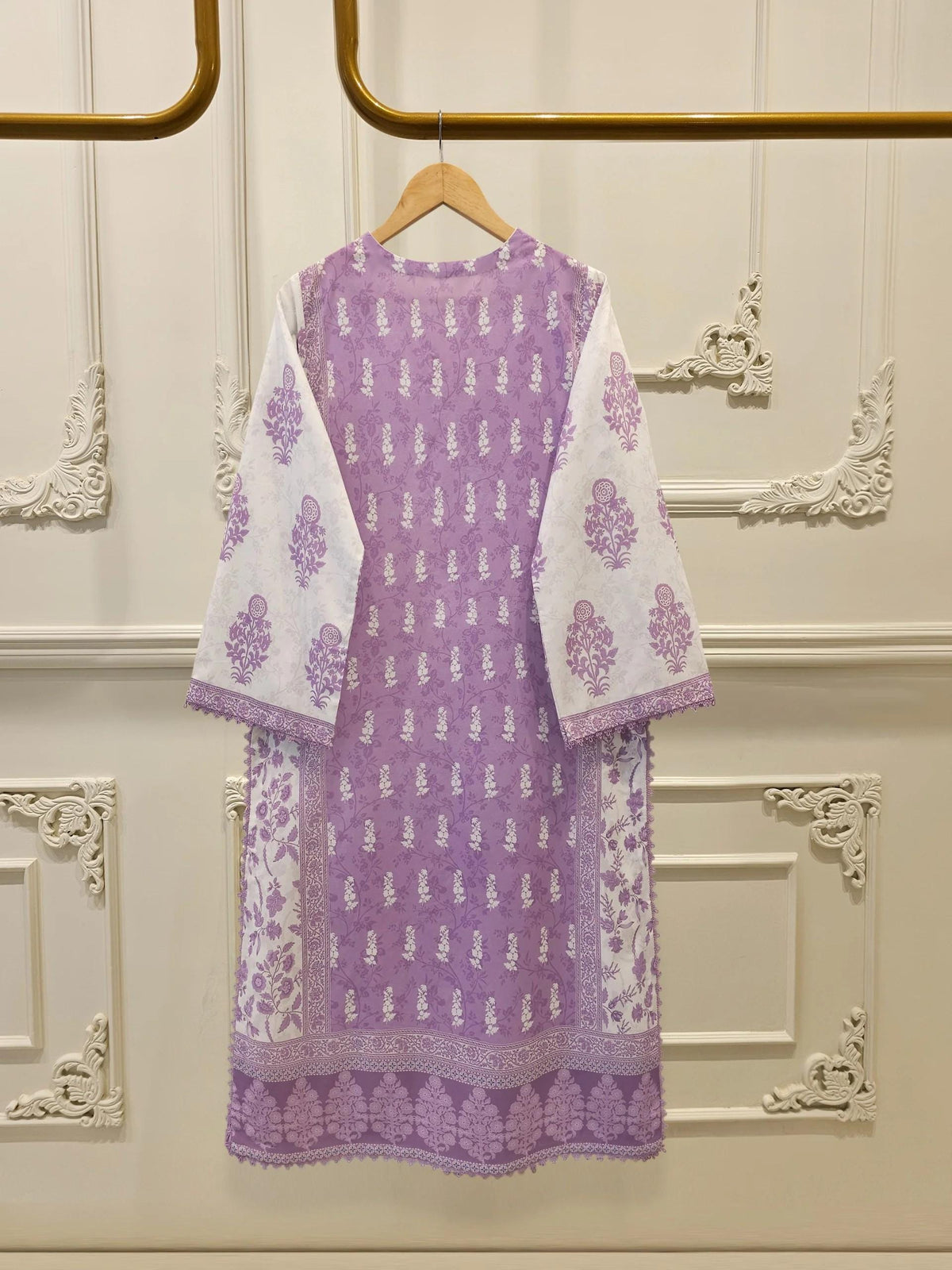 Agha Noor 2 Piece Digital Printed Embroidered Lawn Suit - Lavender - Chiffon Dupatta