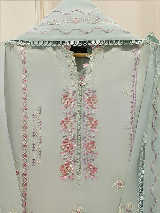 Aghanoor 2 Piece Embroidered Lawn Suit - Shirt and Kora Cotton Dupatta