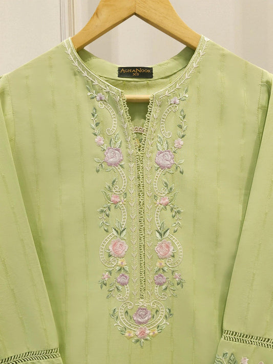 Agha Noor 2 piece - Pure Embroidered Lawn Suit - Pista Green