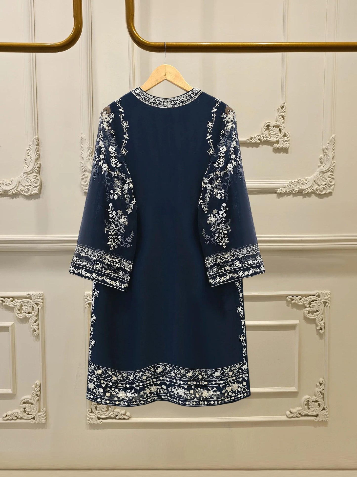 Agha Noor 3 Piece - Embroidered Chiffon Suit - Chiffon Dupatta - Navy Blue