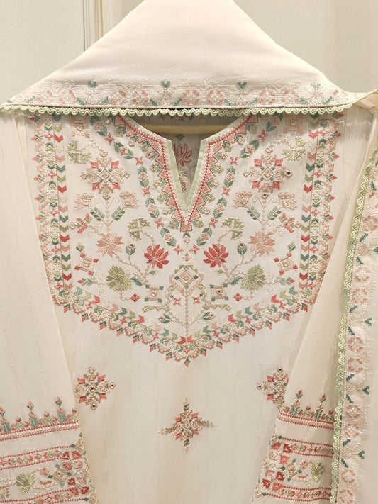 Agha Noor 2 piece - Embroidered Jacquard Suit - Off White
