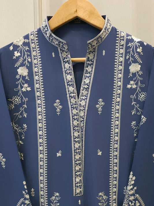 Agha Noor 2 Piece Embroidered Lawn Suit: Blue Shalwar Kameez