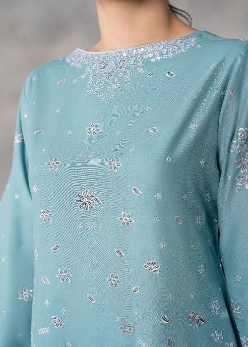 3 piece - Silver Sequin Embroidered Lawn Suit with Chiffon Dupatta - Powder Blue