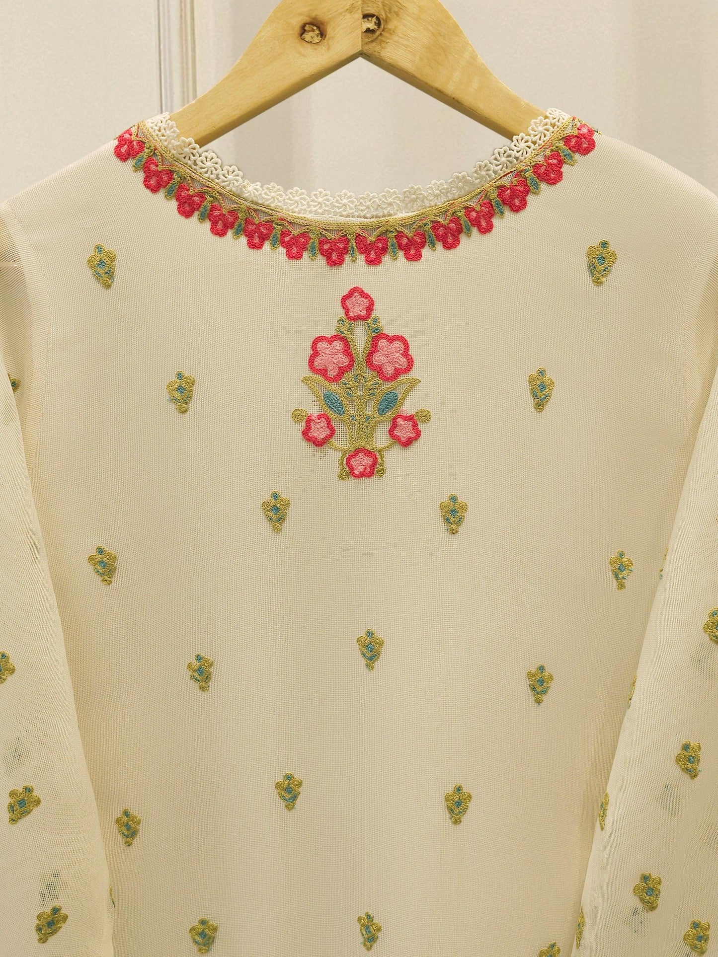 Agha Noor 3 Piece - Pure Embroidered Cotton Net Suit