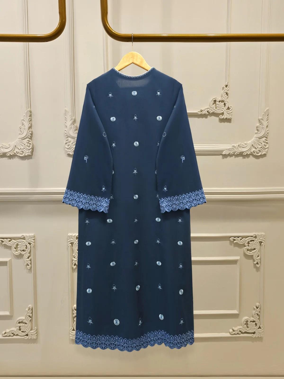 Agha Noor 3 Piece Pure Embroidered Lawn Suit - Navy Blue