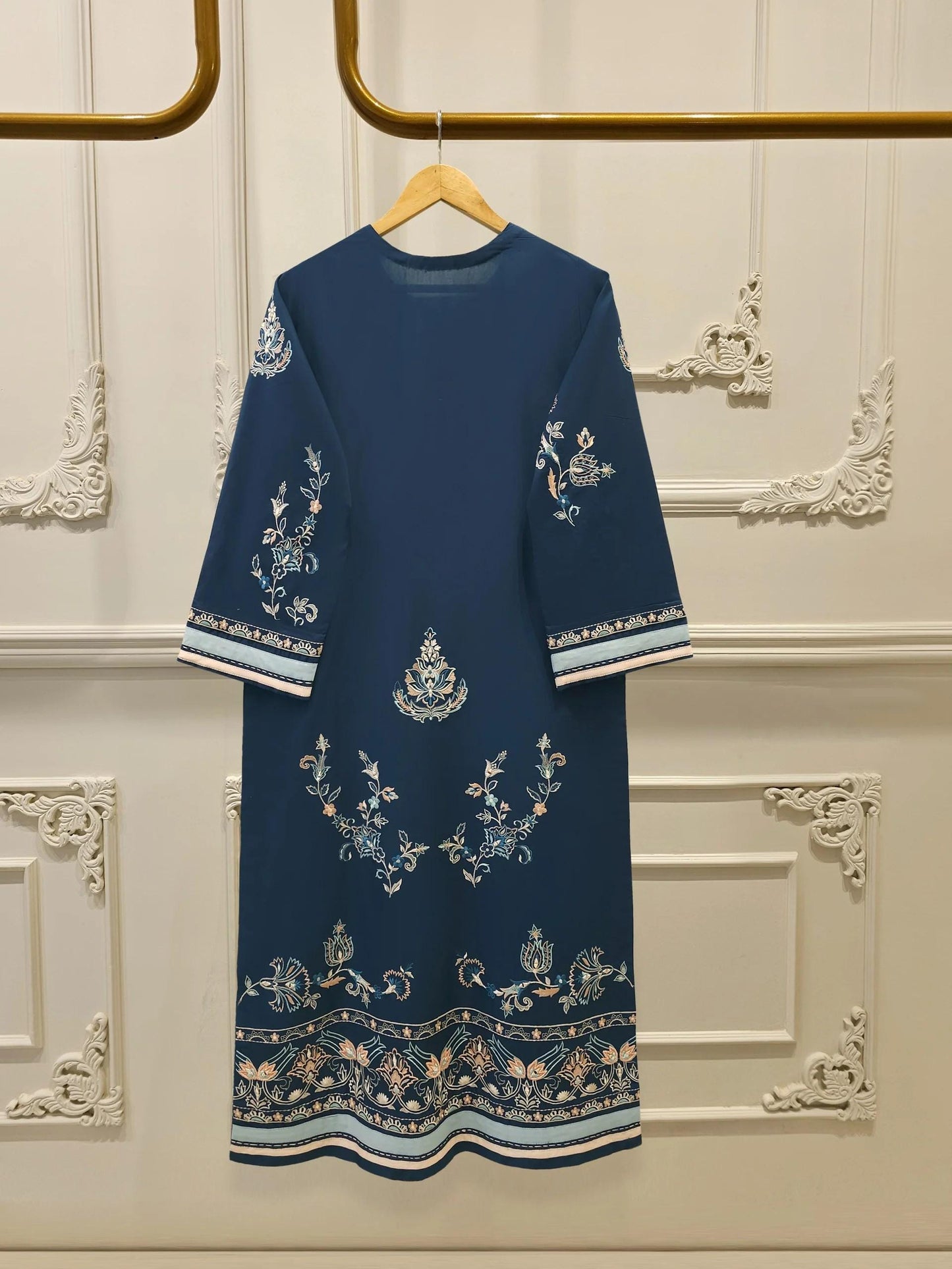 Embroidered Lawn Suit: Navy Blue Shalwar Kameez - Agha Noor 2 Piece