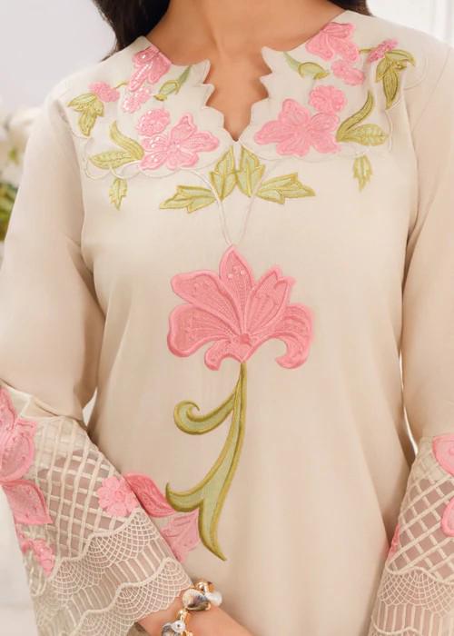 3 piece Embroidered Lawn Suit - Ivory