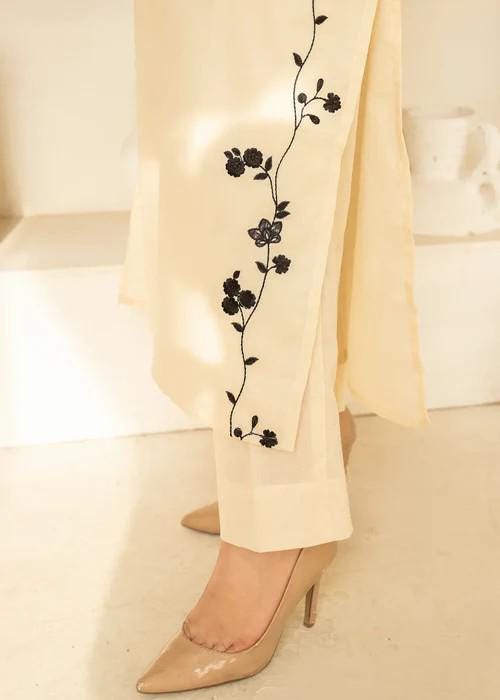 3 piece - Pakistani Designer Lawn Suit - Cream Color