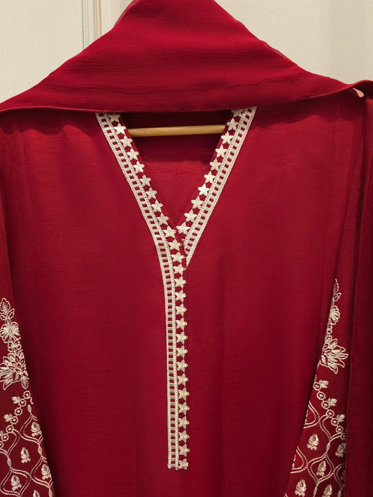 Agha Noor 3 Piece Pure Silk Embroidered Suit - Chiffon Dupatta