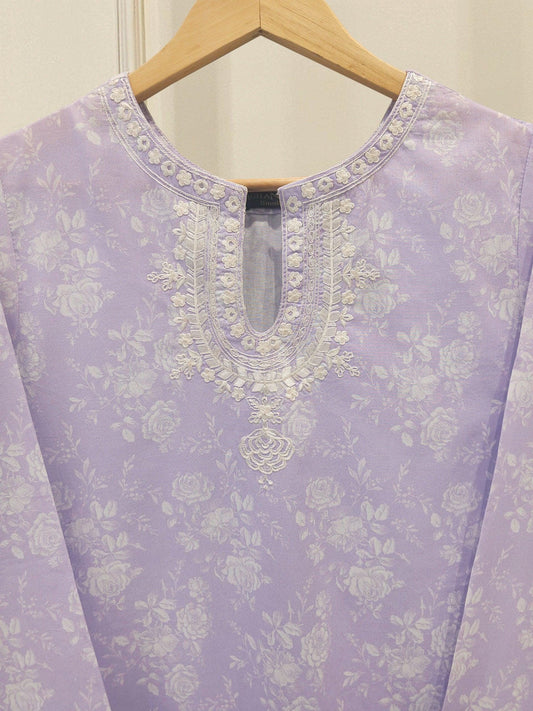 Agha Noor 2 piece - Printed Embroidered Lawn Suit - Lilac