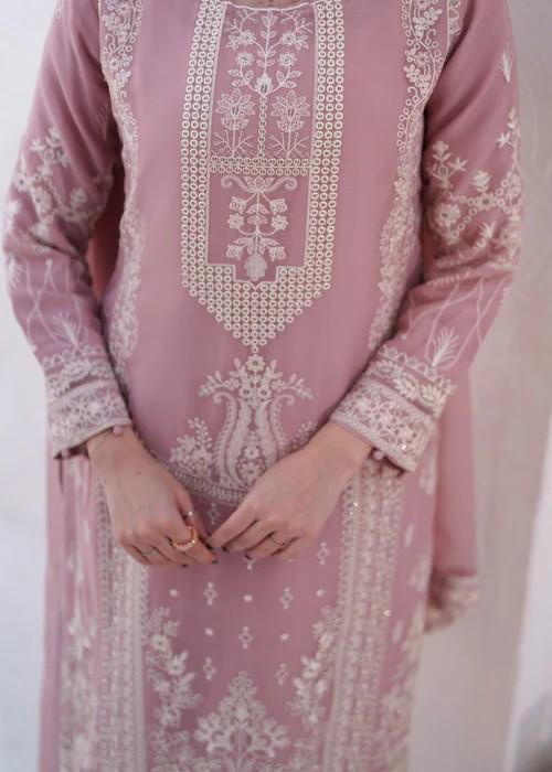 3 Piece Heavily Embroidered Chiffon Suit - Raw Silk Pants