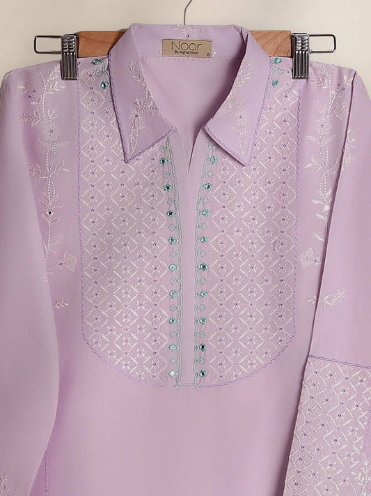 Agha Noor 2 piece - Embroidered Printed Lawn Coord Suit - Lilac