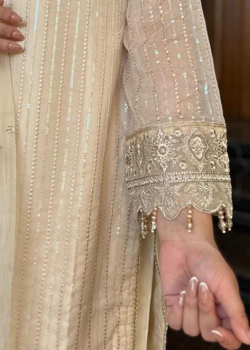 Embroidered Chiffon and Raw Silk Palazzo Designer Suit with Organza Dupatta - 3 Piece