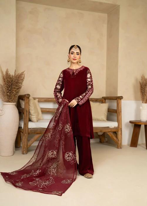 Embroidered Velvet Farshi Shalwar Suit - 3 Piece