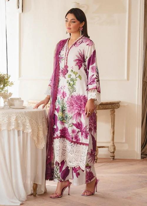Pakistani Designer 3 Piece Spring Wear Palazzo Suit with Chiffon Dupatta