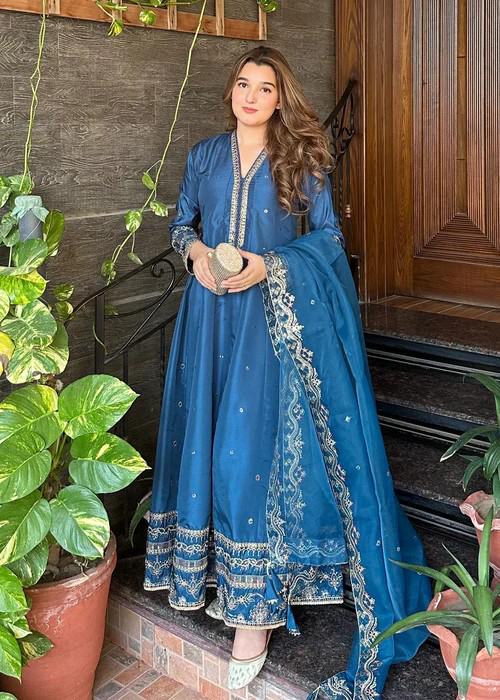 Embroidered Silk Anarkali Suit with Organza Dupatta - 3 Piece