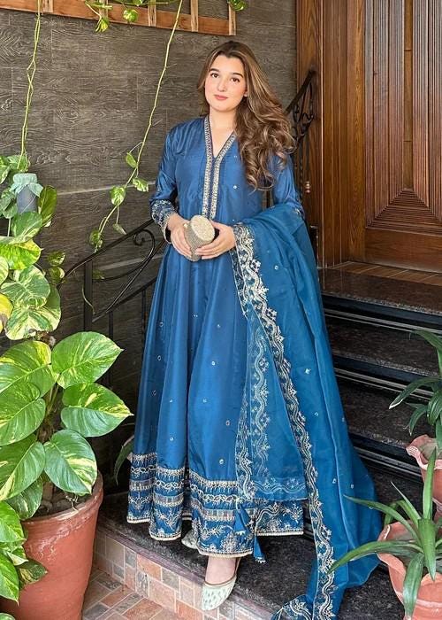 Embroidered Silk Anarkali Suit with Organza Dupatta - 3 Piece
