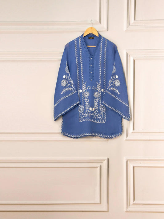 Last Piece: Agha Noor 3 Piece Cotton Net Embroidered Suit - -Size Large (Chest 44 Inches)