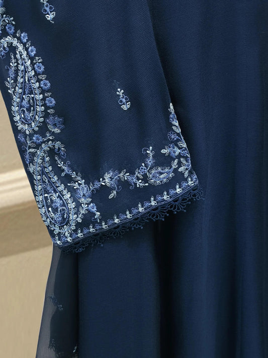 Agha Noor 3 Piece - Pure Embroidered Cotton Net Suit - Chiffon Dupatta