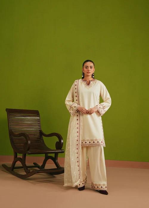 Embroidered Farshi Shalwar Designer Suit - Beige