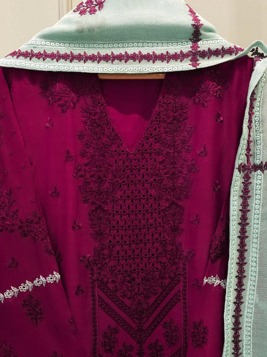 Agha Noor Embroidered Suit - 3 Piece - Maroon