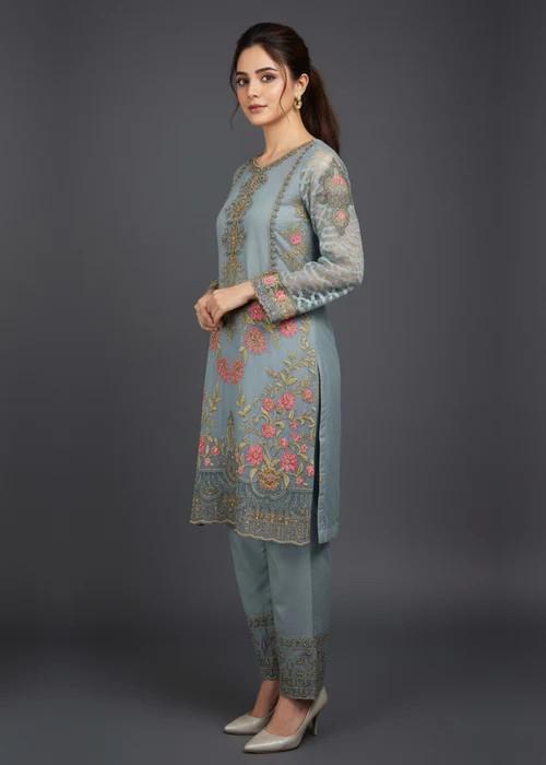 3 piece - Embroidered Organza Suit