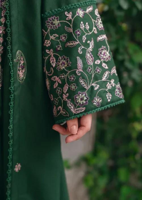 Embroidered Linen Suit - Size XL - 3 Piece - Green