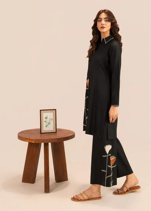 2 Piece Embroidered Linen Co Ord Set - Palazzo Pants