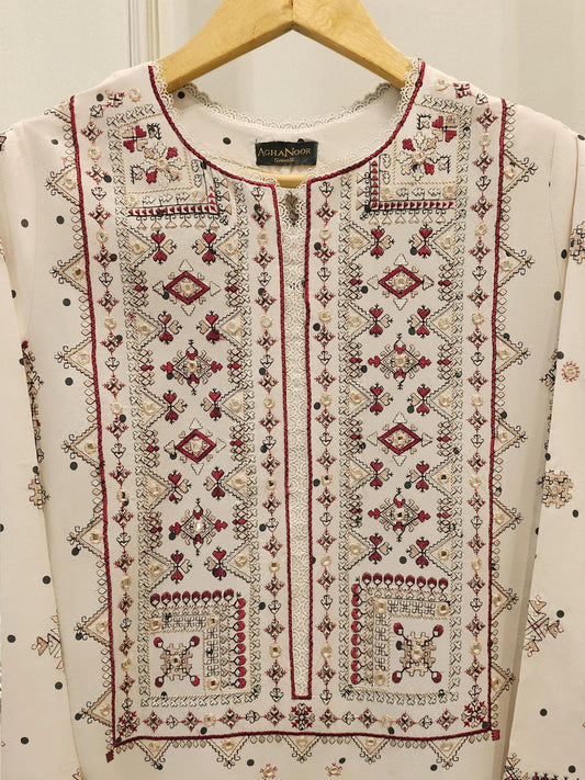 Agha Noor 2 Piece Embroidered Cotton Suit - Size Large