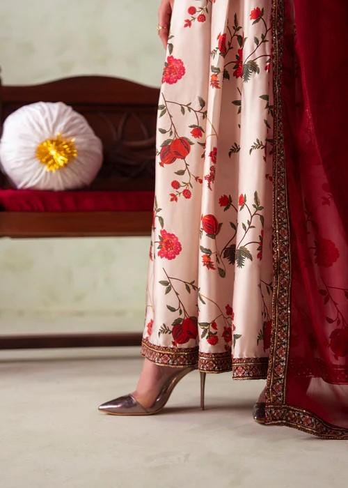 3 Piece Embroidered Charmeuse Silk Maxi Suit